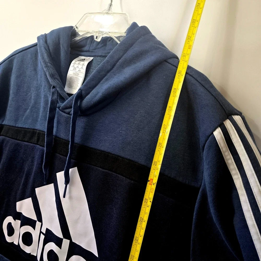 Adidas Mens Colorblock Hoodie Navy 2XL Pullover Sweatshirt‎ Three Stripe